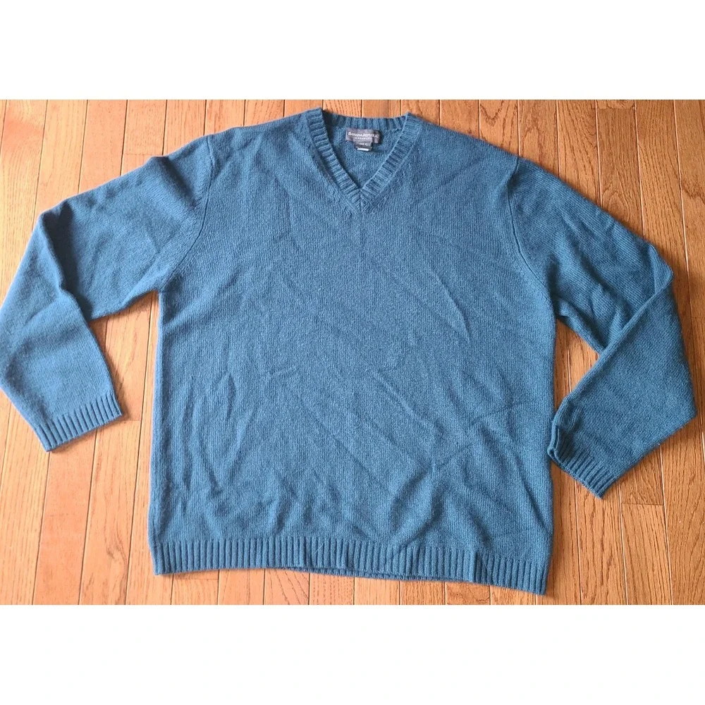 Banana Republic Sweater Mens Large Blue 100% Cashmere Premium Luxury Yarn V-Neck